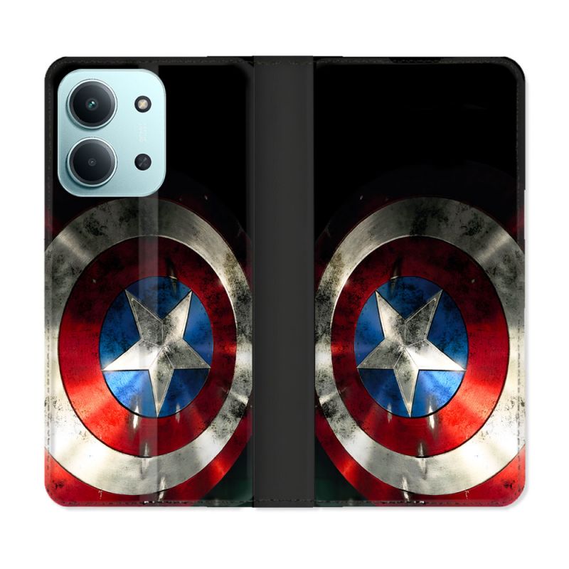Housse cuir portefeuille Pour Xiaomi Redmi 15C 4G Captain America Bouclier