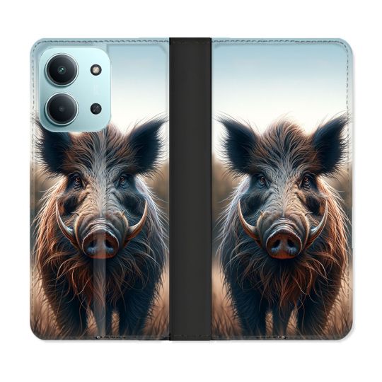 Housse cuir portefeuille Pour Xiaomi Redmi 15C 4G Chasse Sanglier Attaque