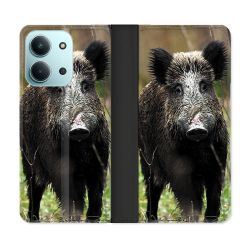 Housse cuir portefeuille Pour Xiaomi Redmi 15C 4G Chasse Sanglier bois