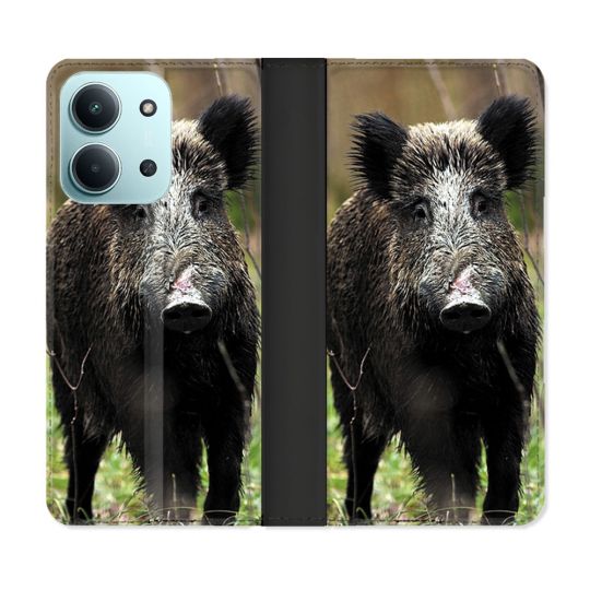 Housse cuir portefeuille Pour Xiaomi Redmi 15C 4G Chasse Sanglier bois
