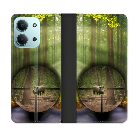 Housse cuir portefeuille Pour Xiaomi Redmi 15C 4G Chasse Sanglier Viseur