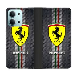 Housse cuir portefeuille Pour Xiaomi Redmi 15C 4G Ferrari Carbone