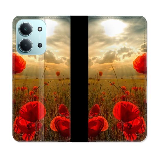 Housse cuir portefeuille Pour Xiaomi Redmi 15C 4G Fleur Coquelicot