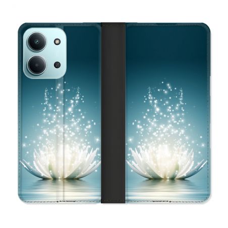 Housse cuir portefeuille Pour Xiaomi Redmi 15C 4G Fleur Lotus Blanc