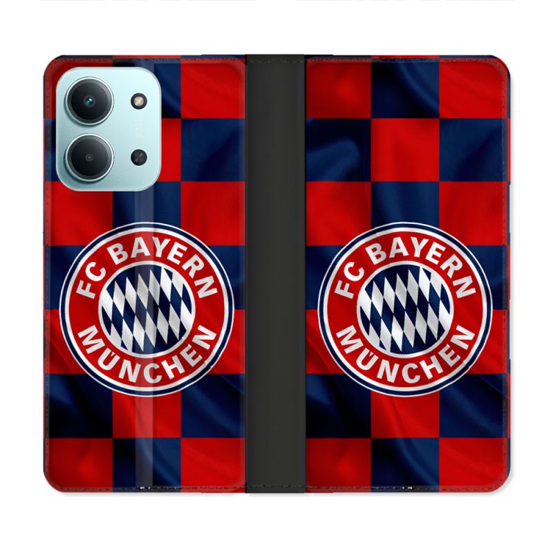 Housse cuir portefeuille Pour Xiaomi Redmi 15C 4G Foot Bayern Munich Carreaux