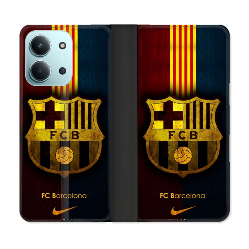 Housse cuir portefeuille Pour Xiaomi Redmi 15C 4G Foot FC Barcelone Vintage
