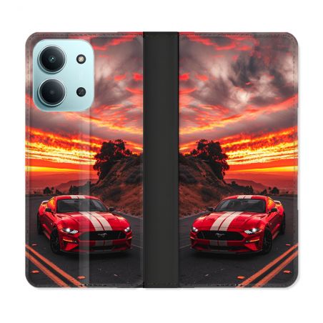 Housse cuir portefeuille Pour Xiaomi Redmi 15C 4G Ford Mustang GT500 Rouge