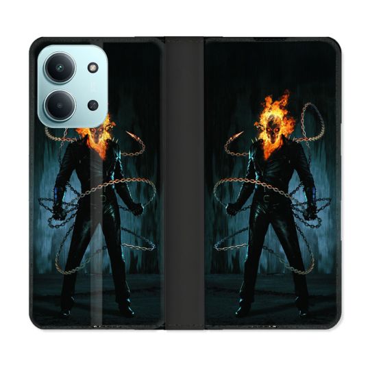 Housse cuir portefeuille Pour Xiaomi Redmi 15C 4G Ghost Rider