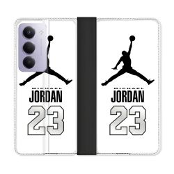 Housse cuir portefeuille Pour Xiaomi Redmi 15 5G Jordan 23 Blanc