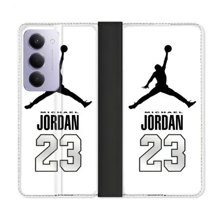 Housse cuir portefeuille Pour Xiaomi Redmi 15 5G Jordan 23 Blanc