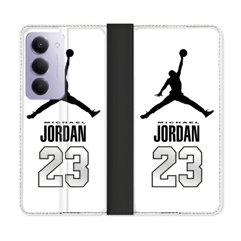 Housse cuir portefeuille Pour Xiaomi Redmi 15 5G Jordan 23 Blanc