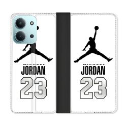 Housse cuir portefeuille Pour Xiaomi Redmi 15C 4G Jordan 23 Blanc