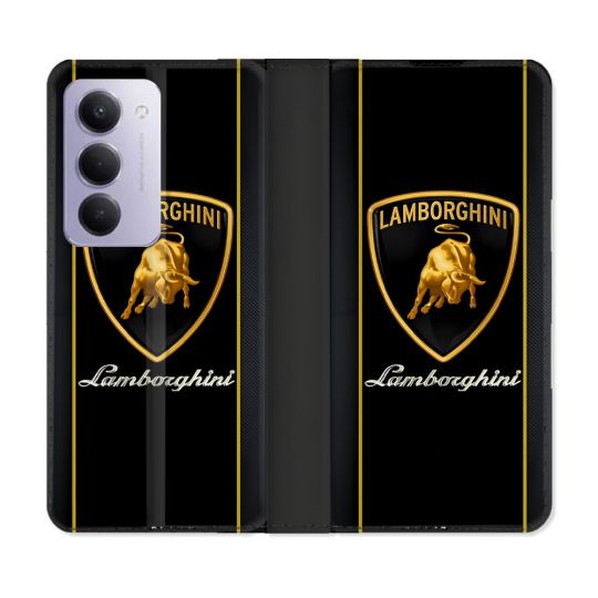 Housse cuir portefeuille Pour Xiaomi Redmi 15 5G Lamborghini Carbone