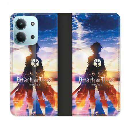 Housse cuir portefeuille Pour Xiaomi Redmi 15C 4G Manga Attaque Titans Soleil