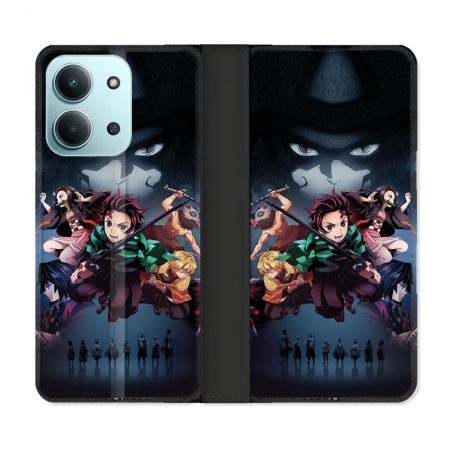 Housse cuir portefeuille Pour Xiaomi Redmi 15C 4G Manga Demon Slayer Noir