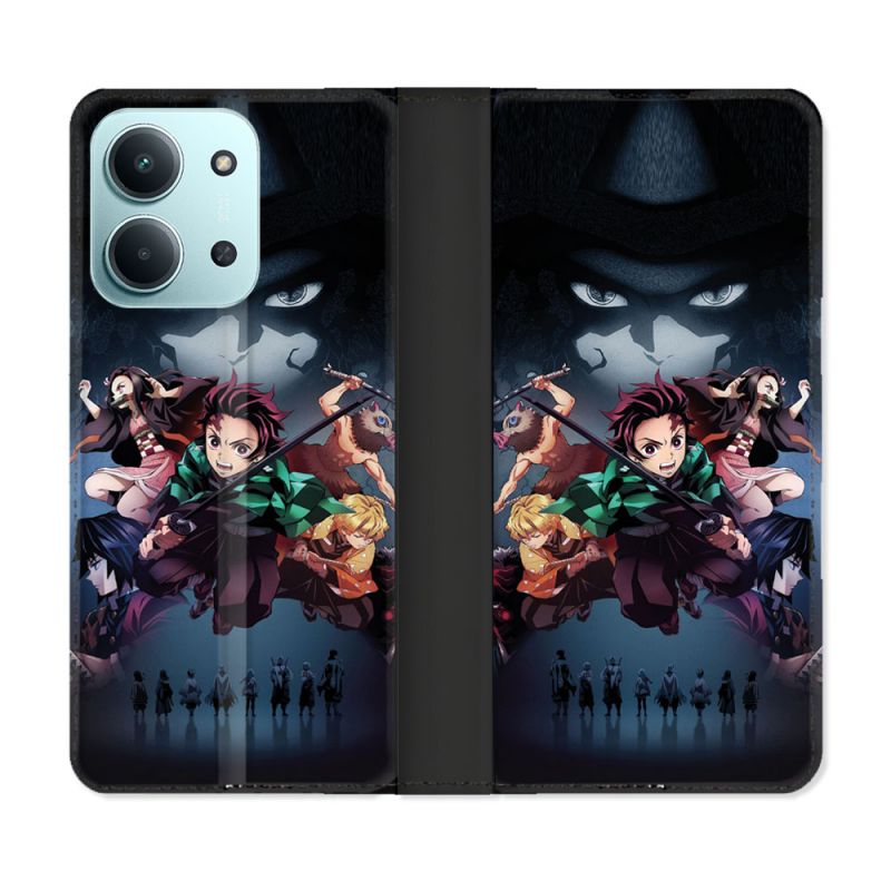 Housse cuir portefeuille Pour Xiaomi Redmi 15C 4G Manga Demon Slayer Noir