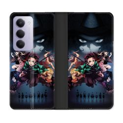 Housse cuir portefeuille Pour Xiaomi Redmi 15 5G Manga Demon Slayer Noir