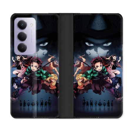 Housse cuir portefeuille Pour Xiaomi Redmi 15 5G Manga Demon Slayer Noir