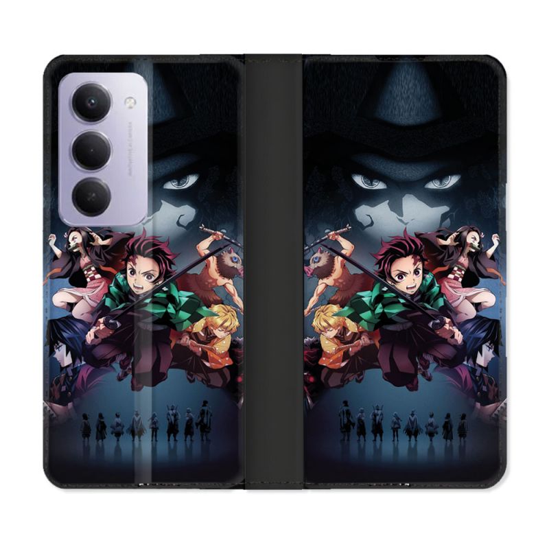 Housse cuir portefeuille Pour Xiaomi Redmi 15 5G Manga Demon Slayer Noir
