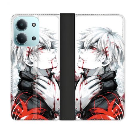 Housse cuir portefeuille Pour Xiaomi Redmi 15C 4G Manga Tokyo Ghoul Kaneki Blanc