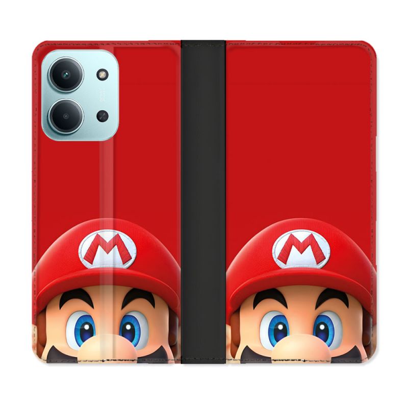 Housse cuir portefeuille Pour Xiaomi Redmi 15C 4G Mario Rouge