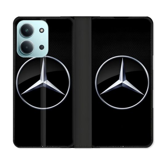 Housse cuir portefeuille Pour Xiaomi Redmi 15C 4G Mercedes Carbone