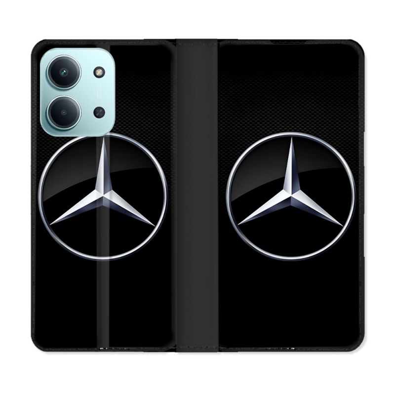 Housse cuir portefeuille Pour Xiaomi Redmi 15C 4G Mercedes Carbone