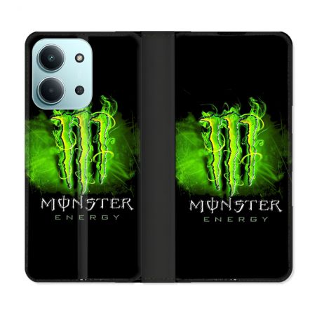 Housse cuir portefeuille Pour Xiaomi Redmi 15C 4G Monster Energy Vert
