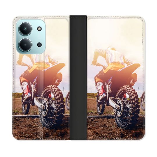 Housse cuir portefeuille Pour Xiaomi Redmi 15C 4G Moto Cross Soleil