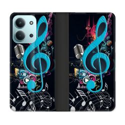 Housse cuir portefeuille Pour Xiaomi Redmi 15C 4G Musique Cle Sol Bleu