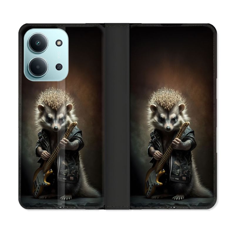 Housse cuir portefeuille Pour Xiaomi Redmi 15C 4G Musique Rock Herisson