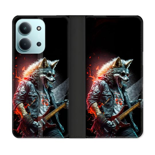 Housse cuir portefeuille Pour Xiaomi Redmi 15C 4G Musique Rock Loup