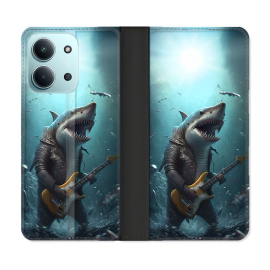 Housse cuir portefeuille Pour Xiaomi Redmi 15C 4G Musique Rock Requin