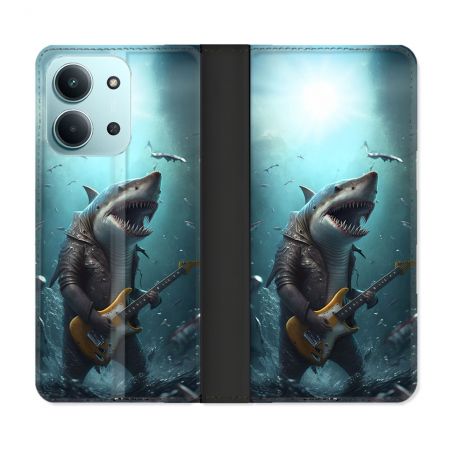 Housse cuir portefeuille Pour Xiaomi Redmi 15C 4G Musique Rock Requin