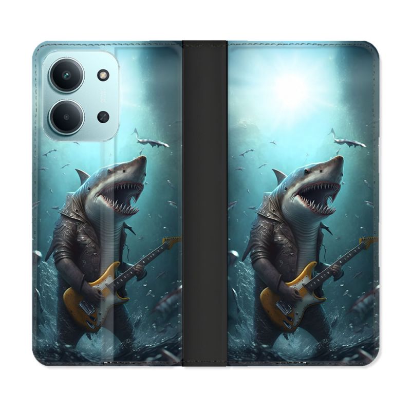 Housse cuir portefeuille Pour Xiaomi Redmi 15C 4G Musique Rock Requin