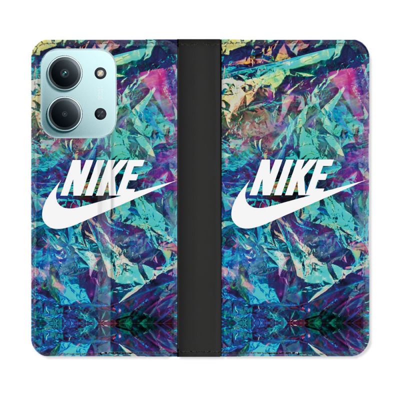 Housse cuir portefeuille Pour Xiaomi Redmi 15C 4G Nike Turquoise