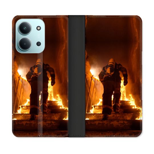 Housse cuir portefeuille Pour Xiaomi Redmi 15C 4G Pompier Escalier