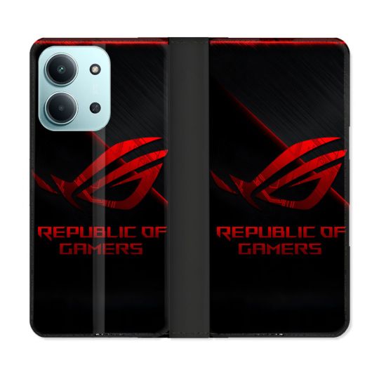 Housse cuir portefeuille Pour Xiaomi Redmi 15C 4G ROG Rouge