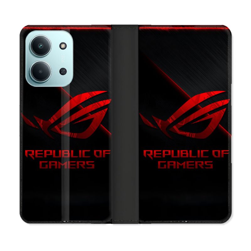 Housse cuir portefeuille Pour Xiaomi Redmi 15C 4G ROG Rouge