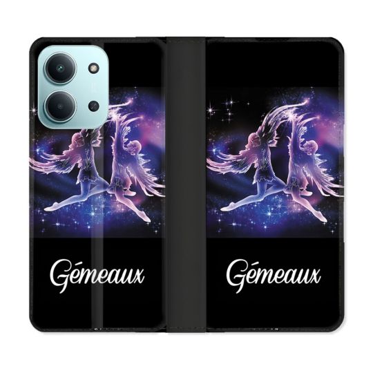 Housse cuir portefeuille Pour Xiaomi Redmi 15C 4G Signe Zodiaque 2 Gémeaux