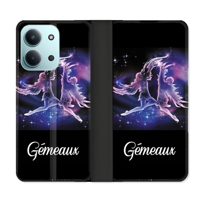 Housse cuir portefeuille Pour Xiaomi Redmi 15C 4G Signe Zodiaque 2 Gémeaux