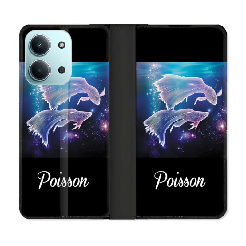 Housse cuir portefeuille Pour Xiaomi Redmi 15C 4G Signe Zodiaque 2 Poisson