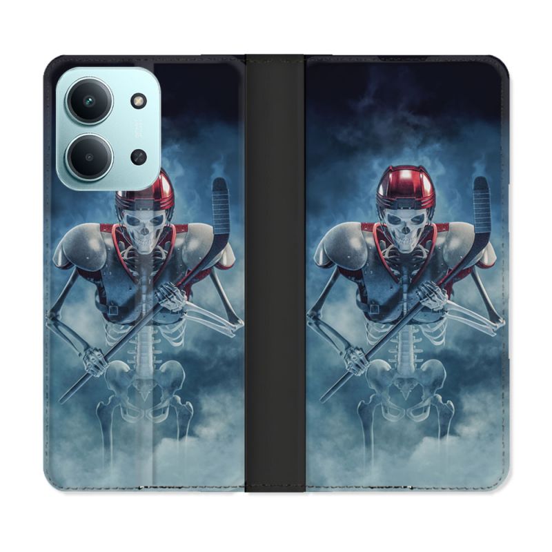 Housse cuir portefeuille Pour Xiaomi Redmi 15C 4G Sport Hockey Squelette