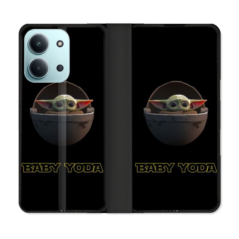 Housse cuir portefeuille Pour Xiaomi Redmi 15C 4G Star Wars - Yoda bebe noir