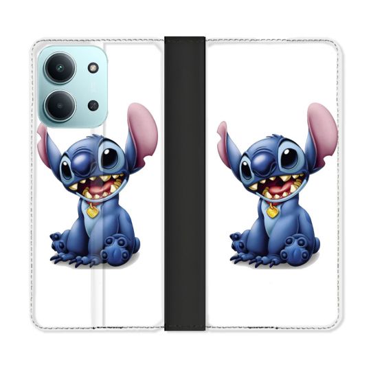 Housse cuir portefeuille Pour Xiaomi Redmi 15C 4G Stitch Blanc