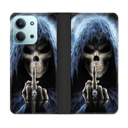 Housse cuir portefeuille Pour Xiaomi Redmi 15C 4G Tete de Mort Doigt