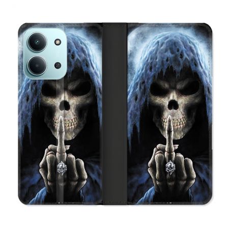 Housse cuir portefeuille Pour Xiaomi Redmi 15C 4G Tete de Mort Doigt