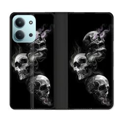 Housse cuir portefeuille Pour Xiaomi Redmi 15C 4G Tete de Mort Triple