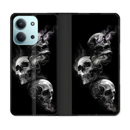 Housse cuir portefeuille Pour Xiaomi Redmi 15C 4G Tete de Mort Triple