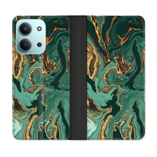 Housse cuir portefeuille Pour Xiaomi Redmi 15C 4G Texture Marbre Vert